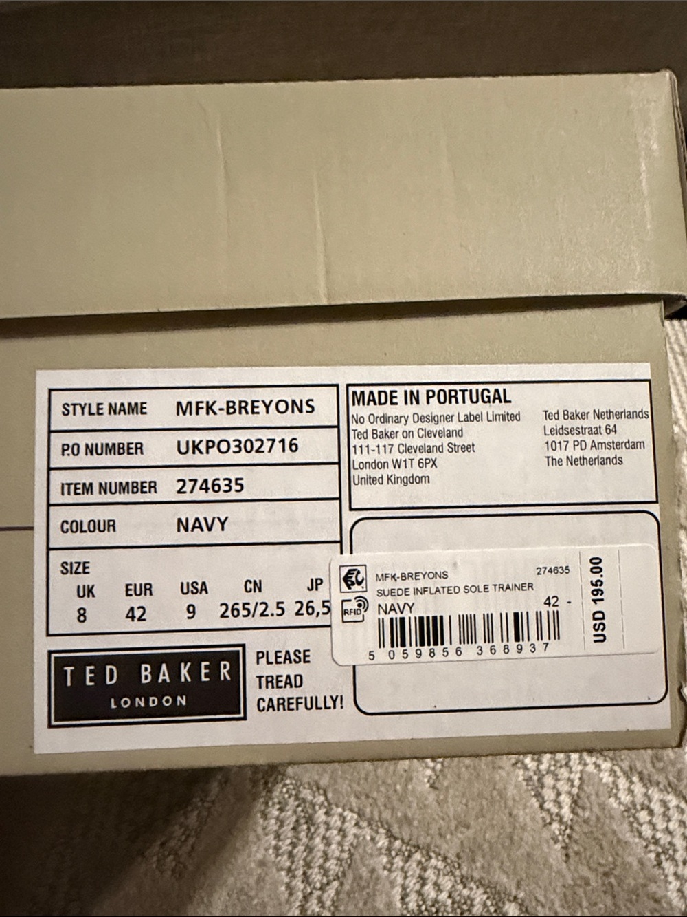 Ted Baker Navy Suede Trainer
